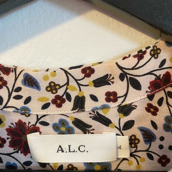 A.L.C. Rey Long-Sleeve Floral Silk Top, White/Multicolor - Picture 4 of 5